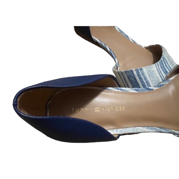 Tommy Hilfiger Dorsay Blue Striped Flats Sz 7.5 Womens White Navy Blue Cute Sand - Picture 7 of 9
